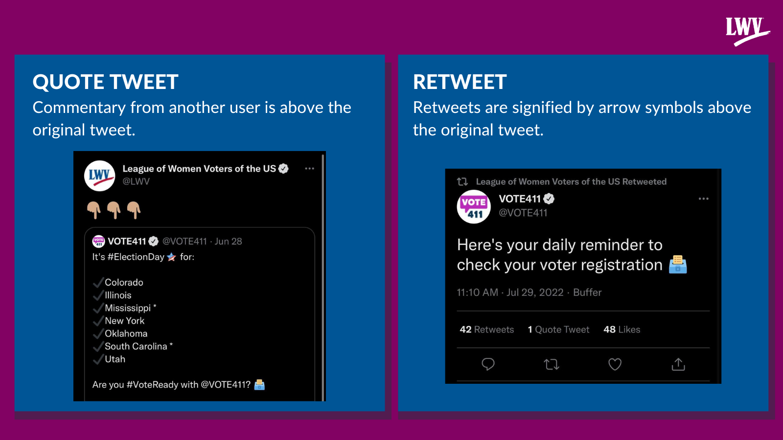 Quote tweet vs. retweet examples